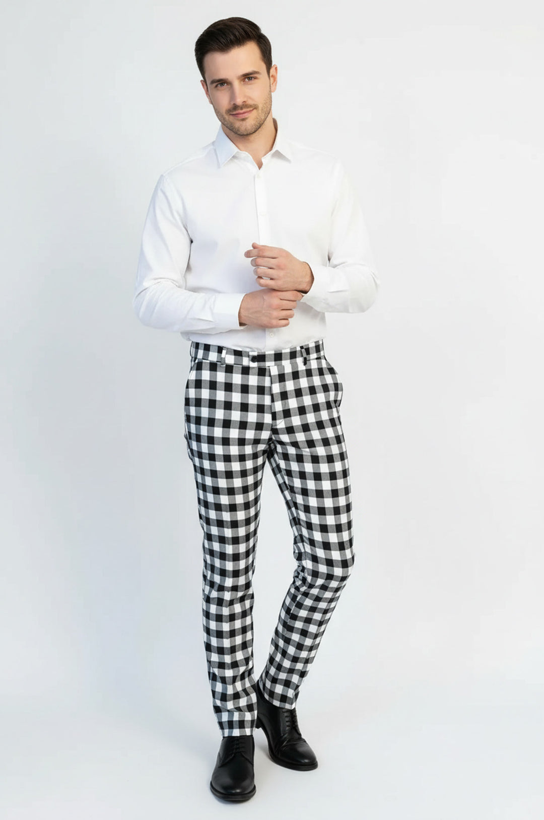 Dar Kesim Ekose Desenli Siyah Erkek Pantolon - Wessi