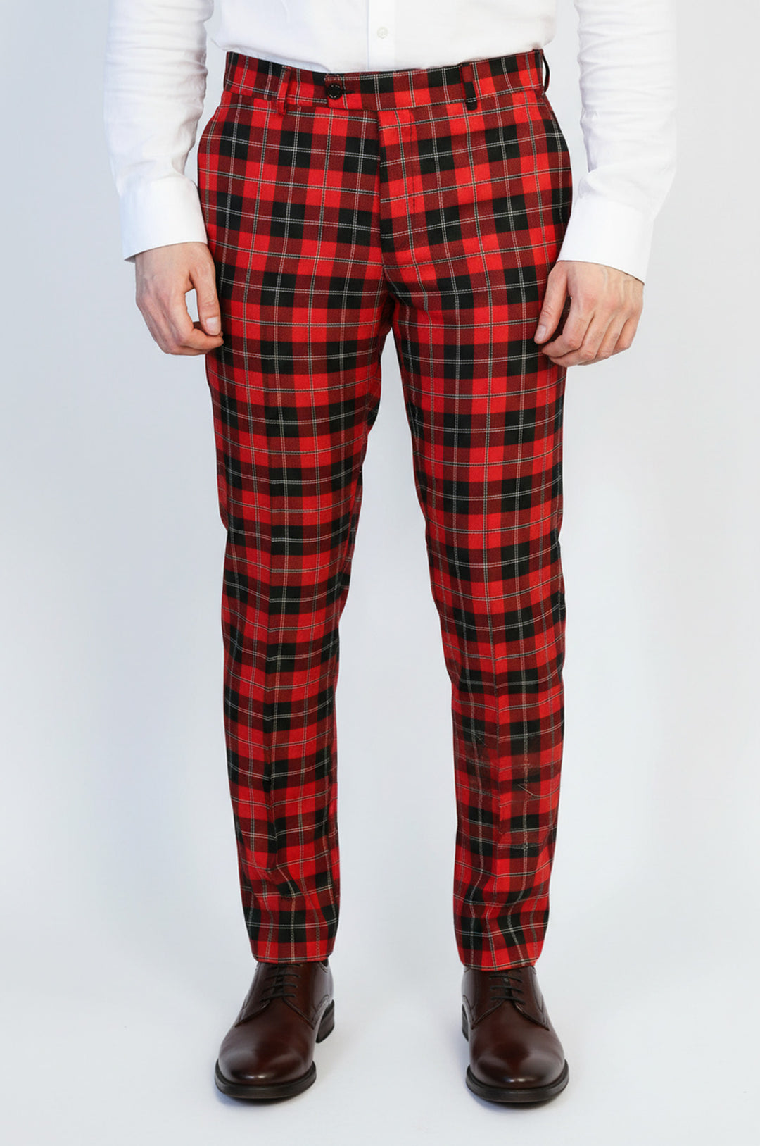 Dar Kesim Ekose Desenli Bordo Erkek Pantolon - Wessi