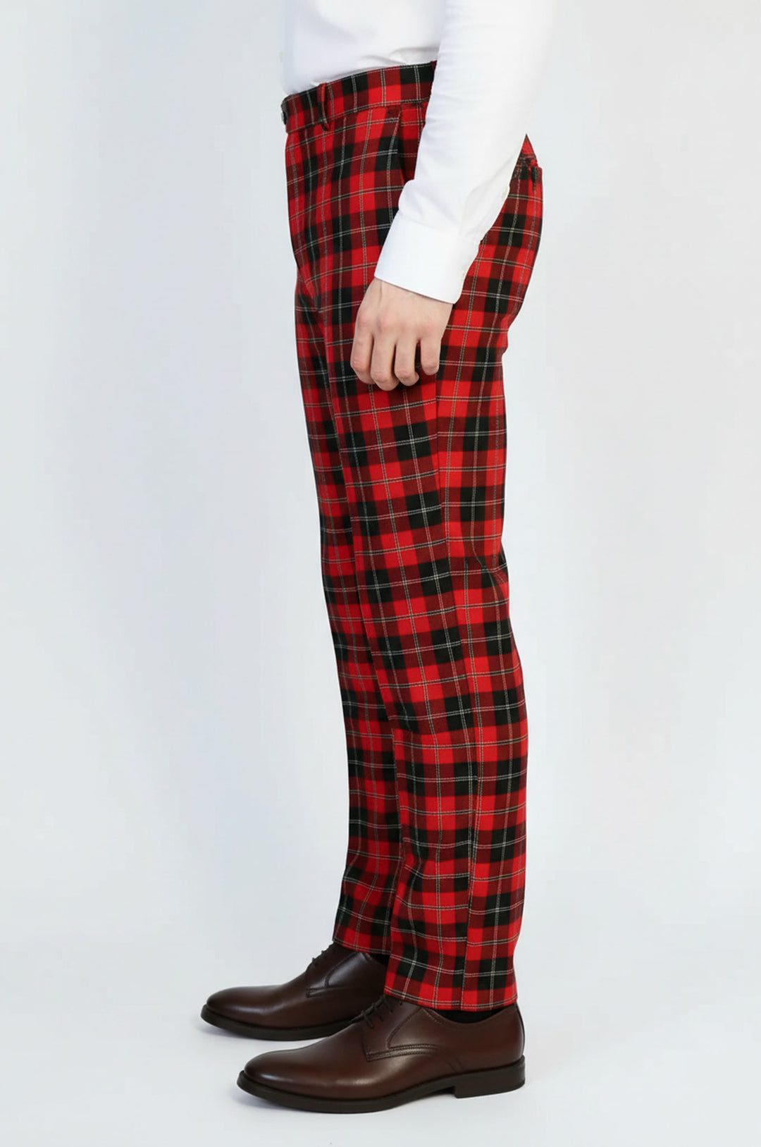 Dar Kesim Ekose Desenli Bordo Erkek Pantolon - Wessi