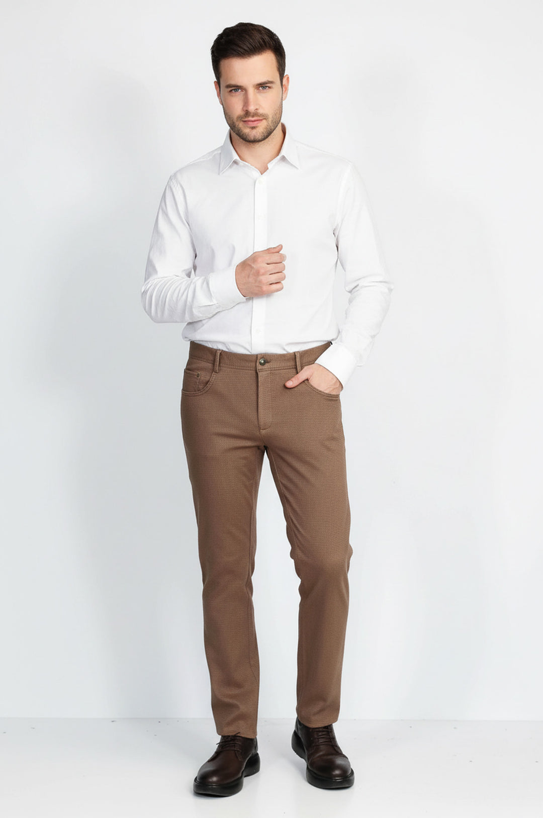 Dar Kesim Pamuk Açık Kahverengi Erkek Pantolon - Wessi