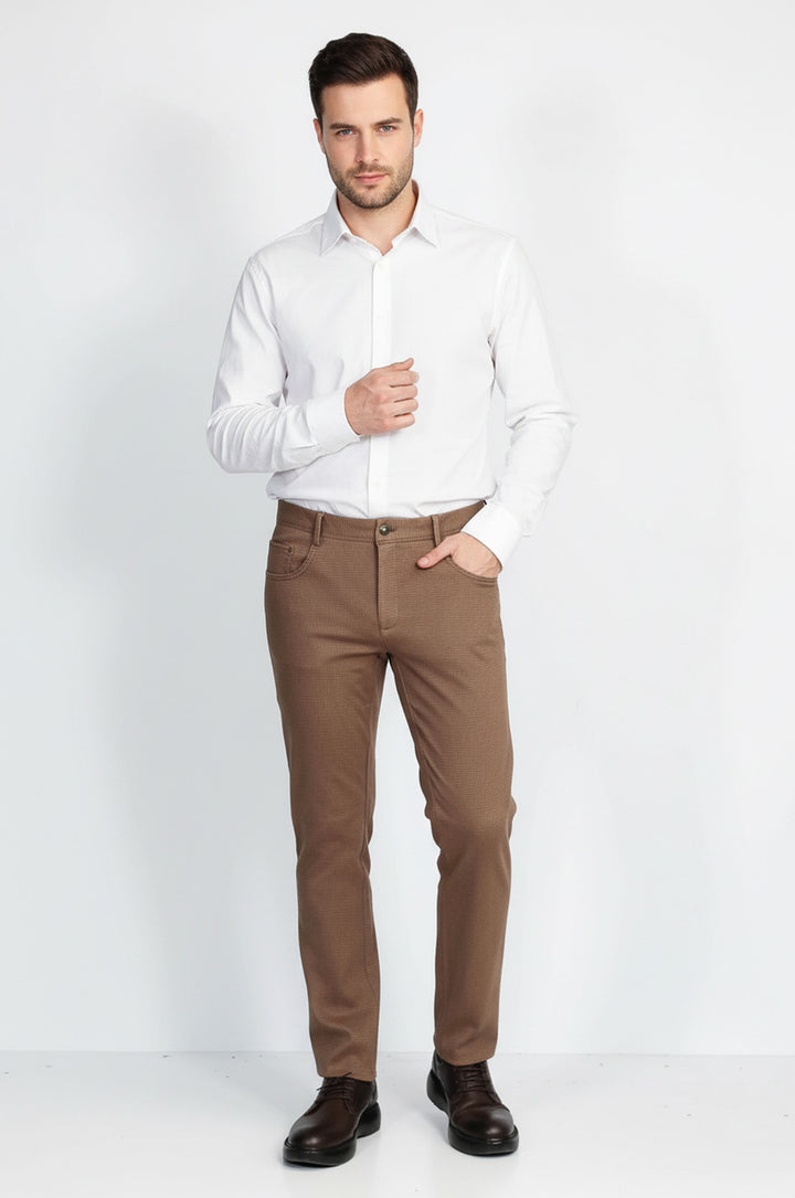 Dar Kesim Pamuk Açık Kahverengi Erkek Pantolon - Wessi