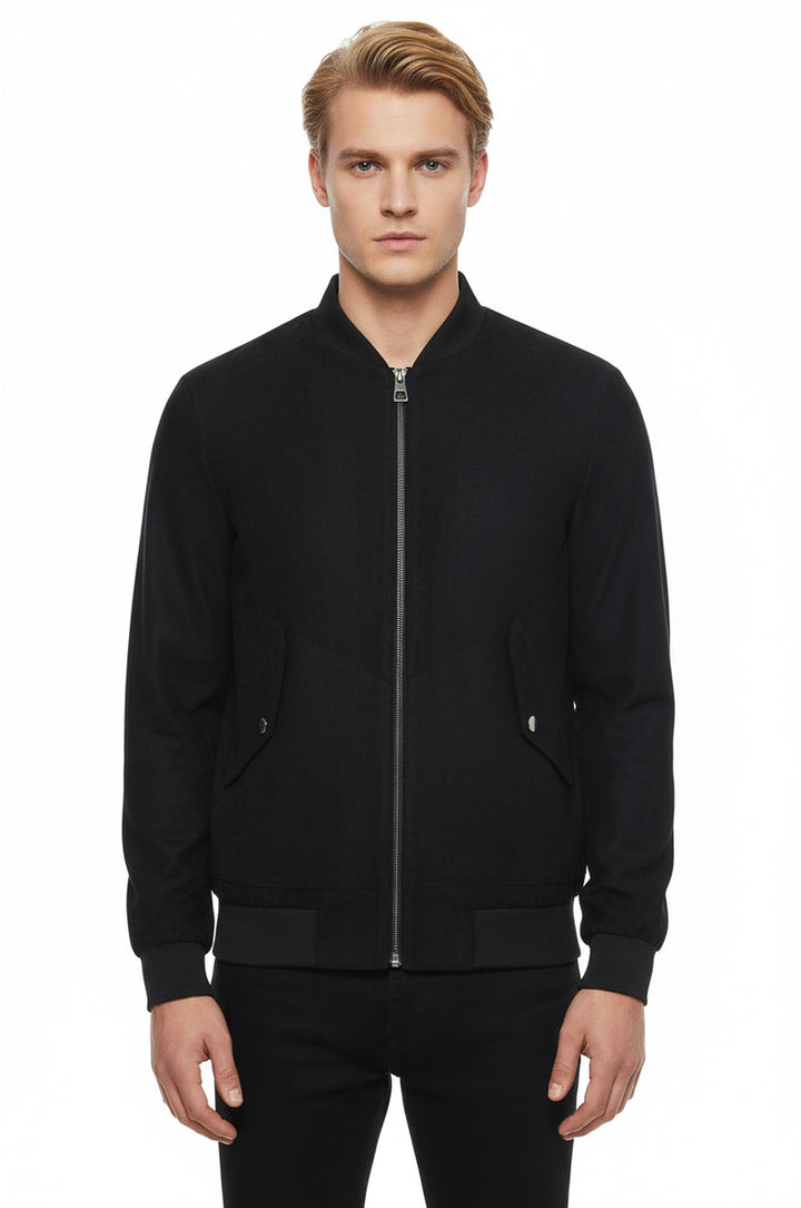 Kapaklı Cepli Süet Lacivert Erkek Bomber Ceket - Wessi