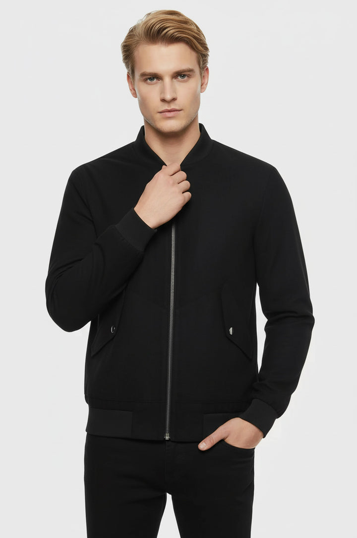 Kapaklı Cepli Süet Lacivert Erkek Bomber Ceket - Wessi