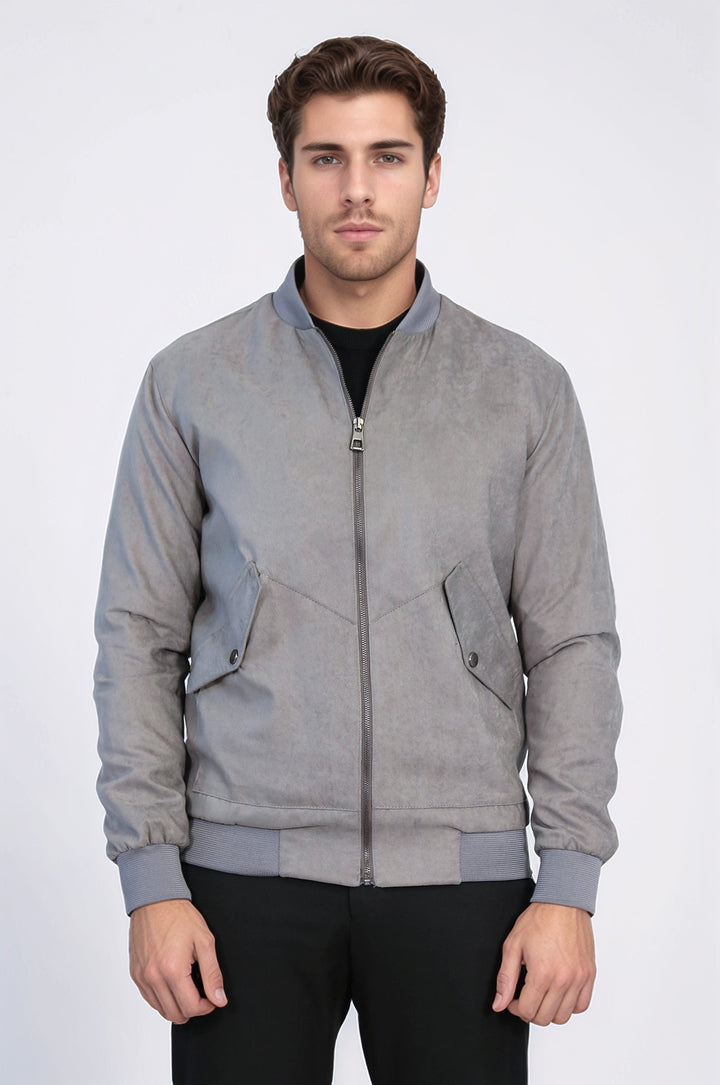 Gri Cepli Süet Bomber Mont - Wessi