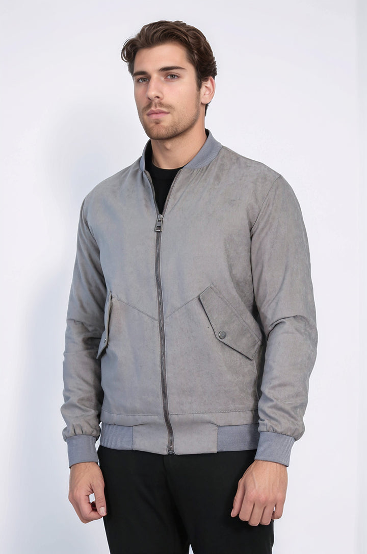 Gri Cepli Süet Bomber Mont - Wessi