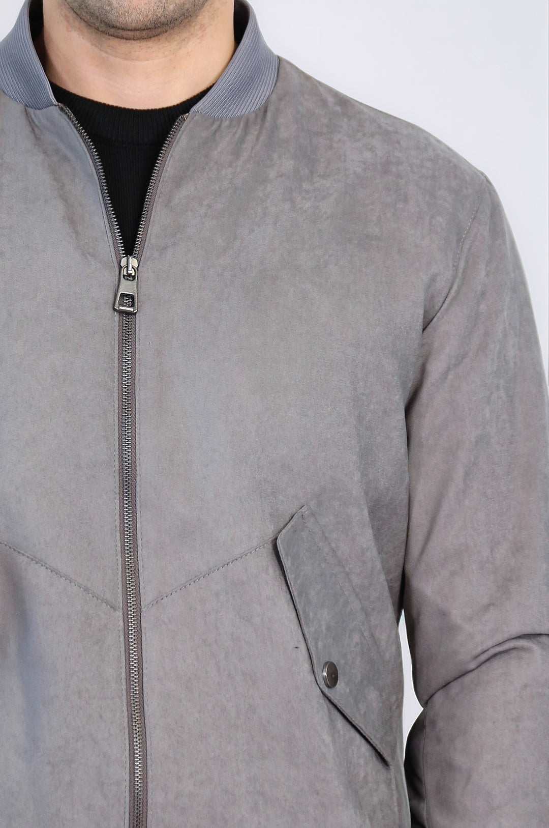 Gri Cepli Süet Bomber Mont - Wessi