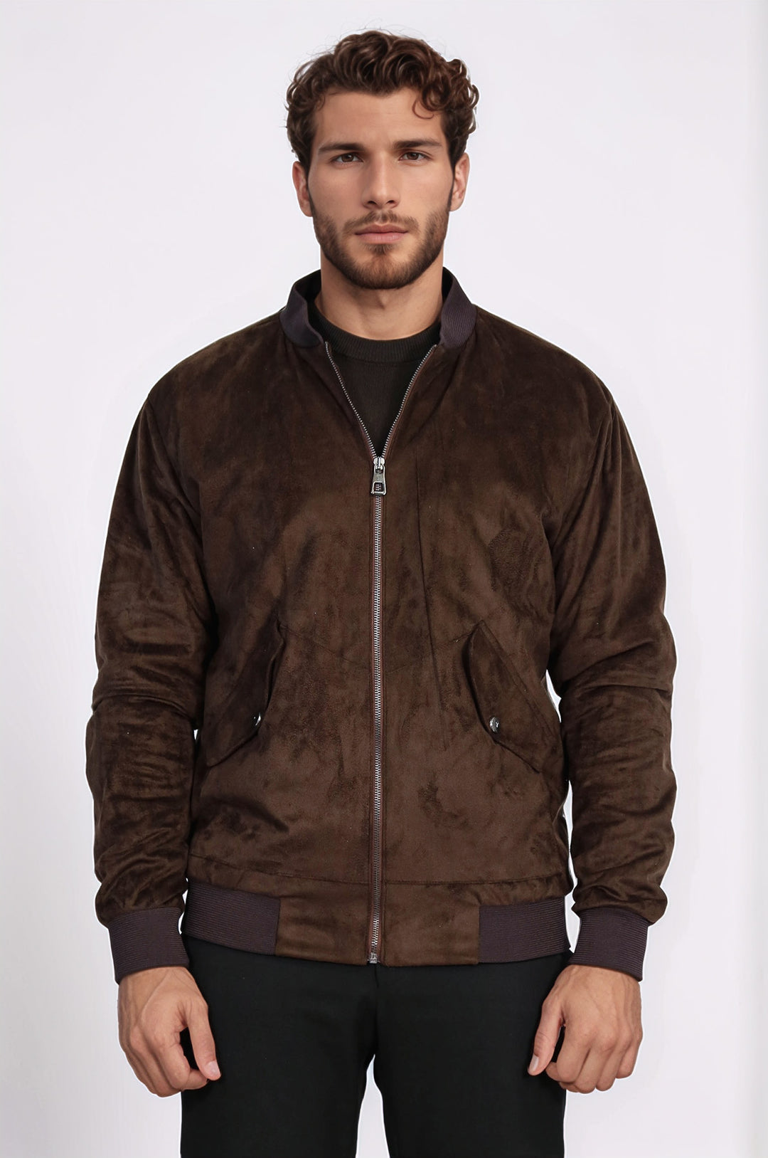 Kapaklı Cepli Süet Kahverengi Erkek Bomber Ceket - Wessi