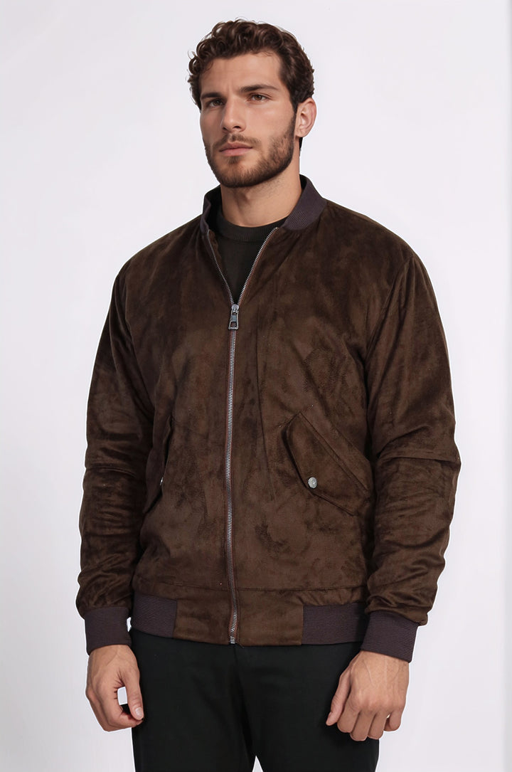 Kapaklı Cepli Süet Kahverengi Erkek Bomber Ceket - Wessi