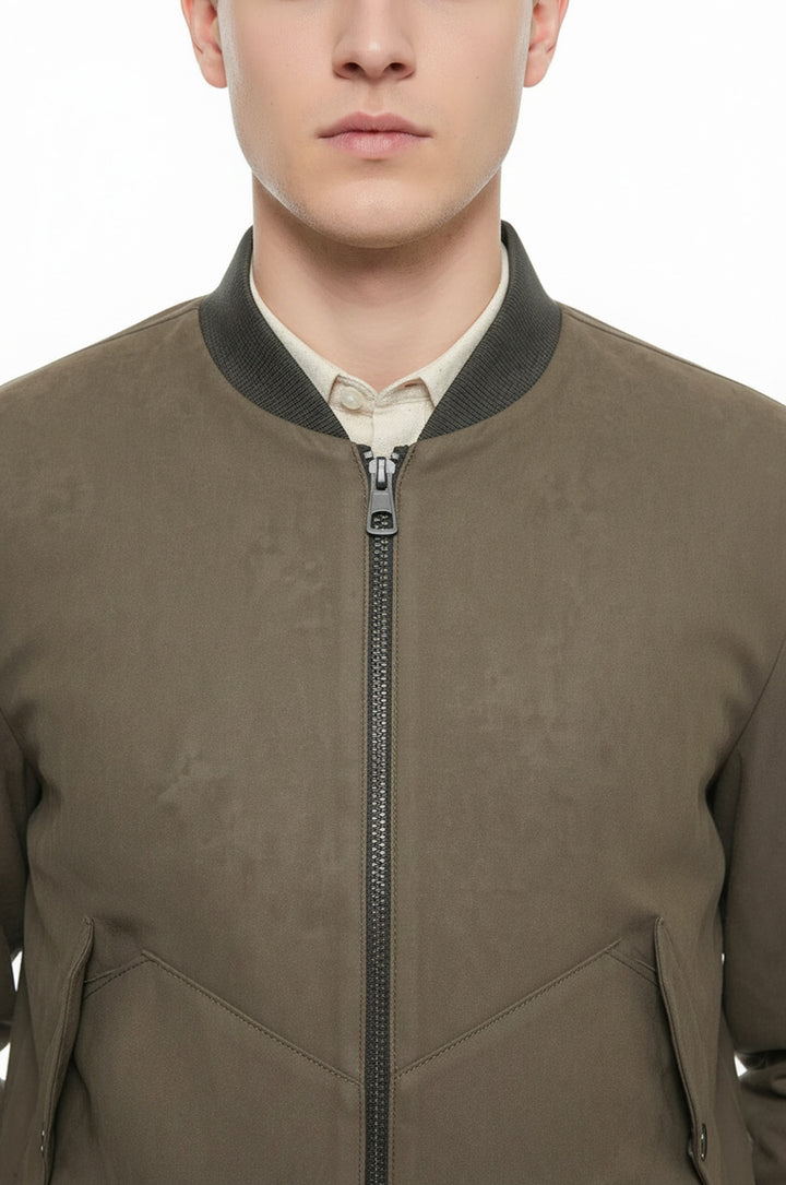 Kapaklı Cepli Süet Haki Erkek Bomber Ceket - Wessi