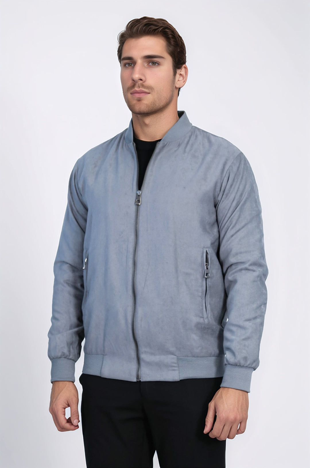 Desensiz Fermuarlı Cepli Gri Erkek Bomber Ceket - Wessi