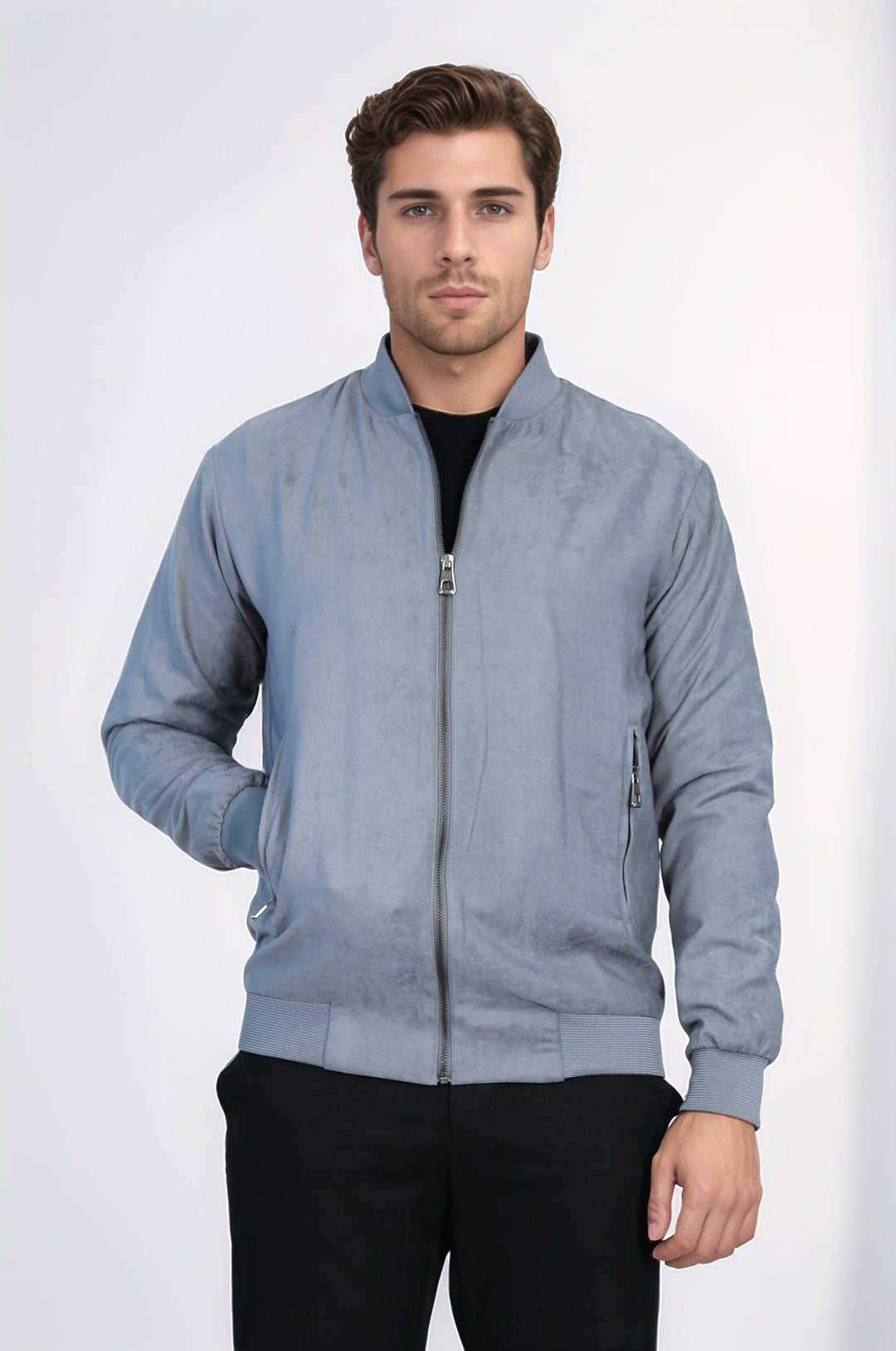 Desensiz Fermuarlı Cepli Gri Erkek Bomber Ceket - Wessi