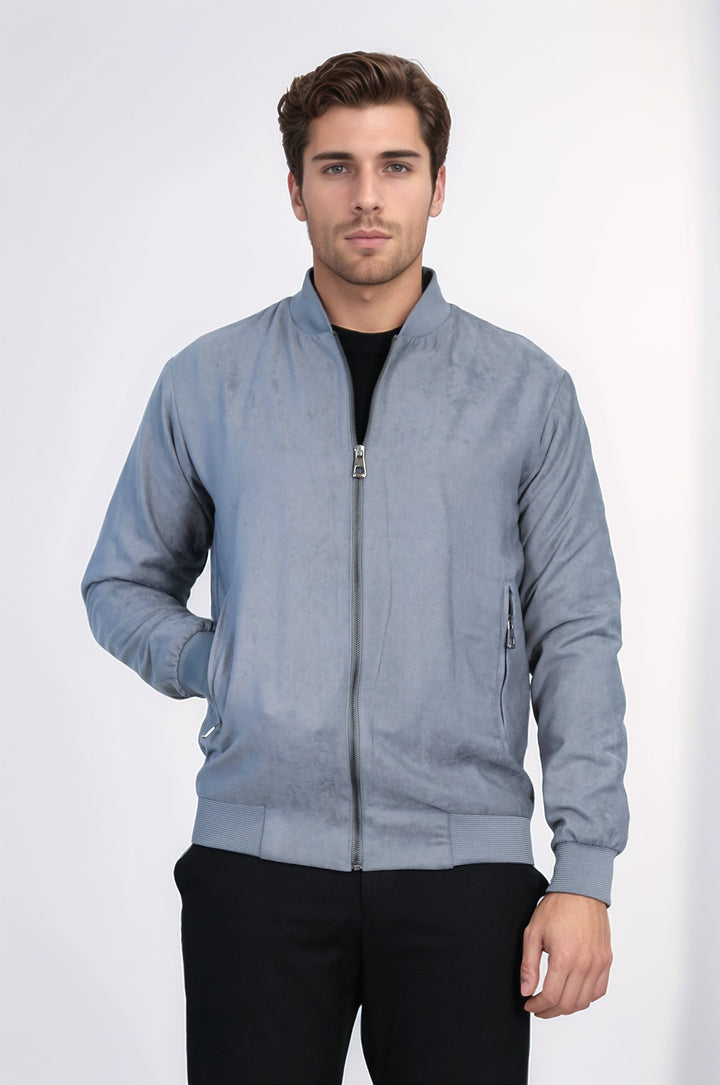 Desensiz Fermuarlı Cepli Gri Erkek Bomber Ceket - Wessi