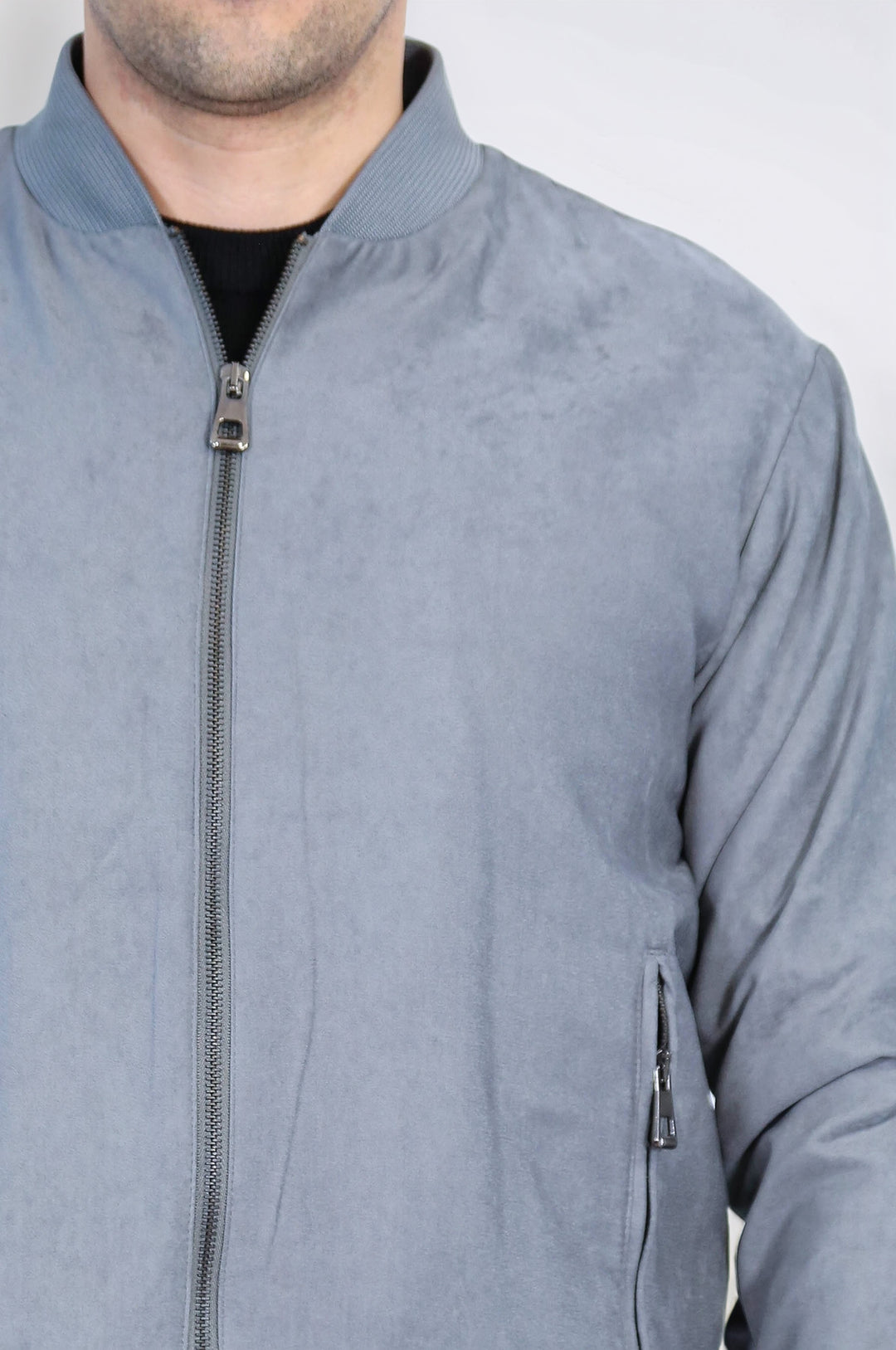 Desensiz Fermuarlı Cepli Gri Erkek Bomber Ceket - Wessi