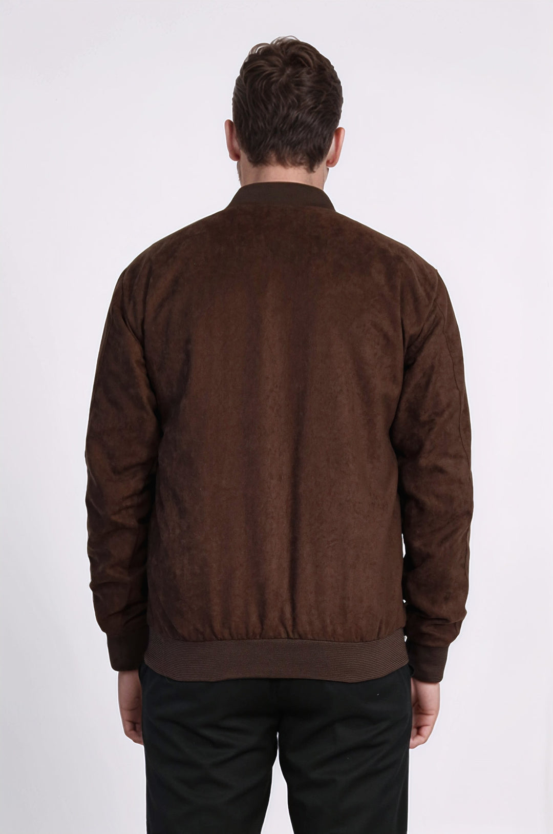 Desensiz Fermuarlı Cepli Koyu Kahverengi Erkek Bomber Ceket - Wessi