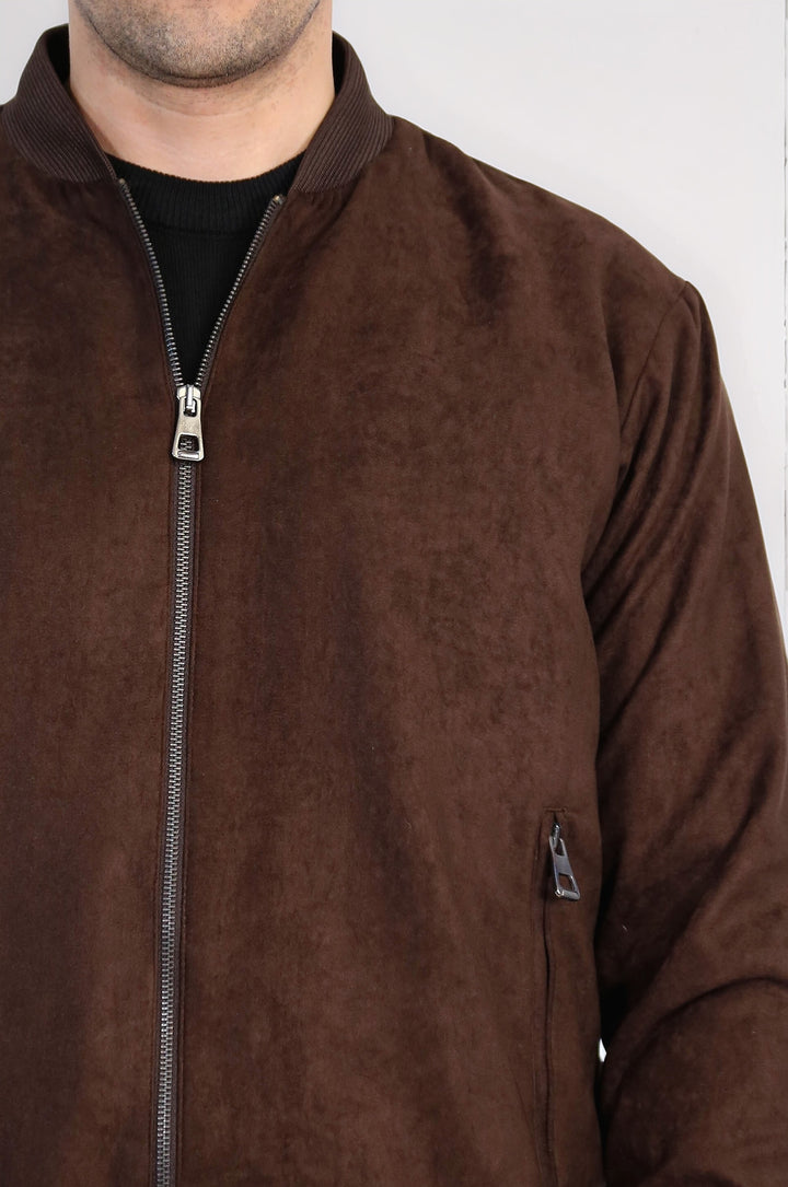 Desensiz Fermuarlı Cepli Koyu Kahverengi Erkek Bomber Ceket - Wessi