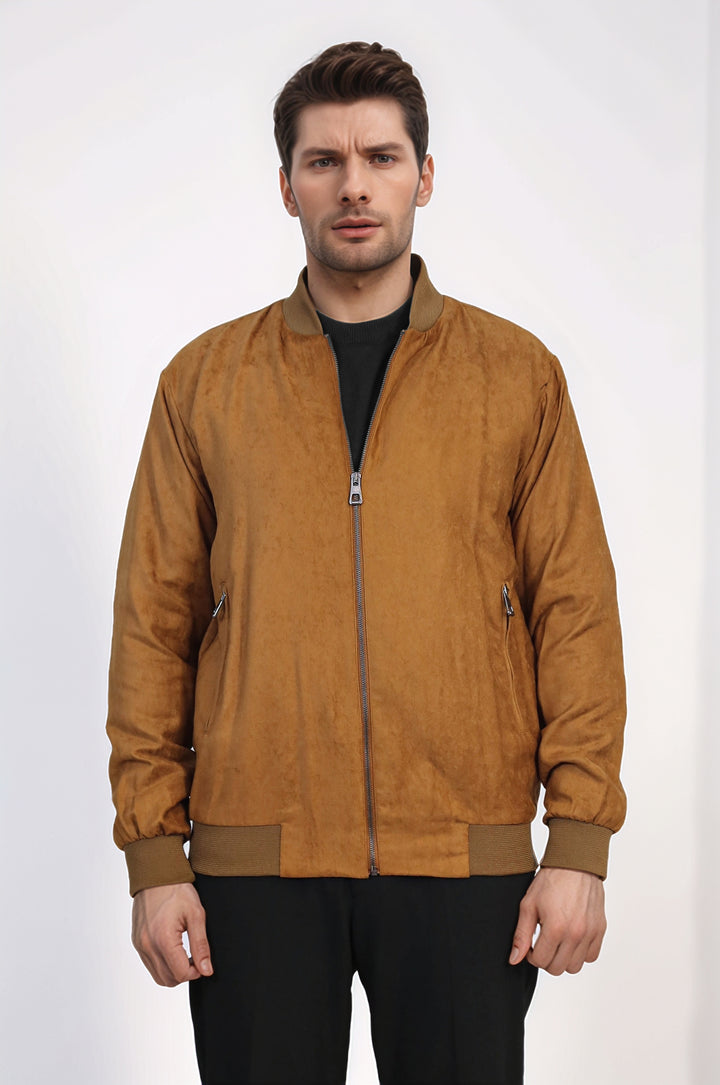 Taba Bomber Ceket, Siyah Triko, Siyah Pantolon Kombini - Wessi - Casual Şıklık