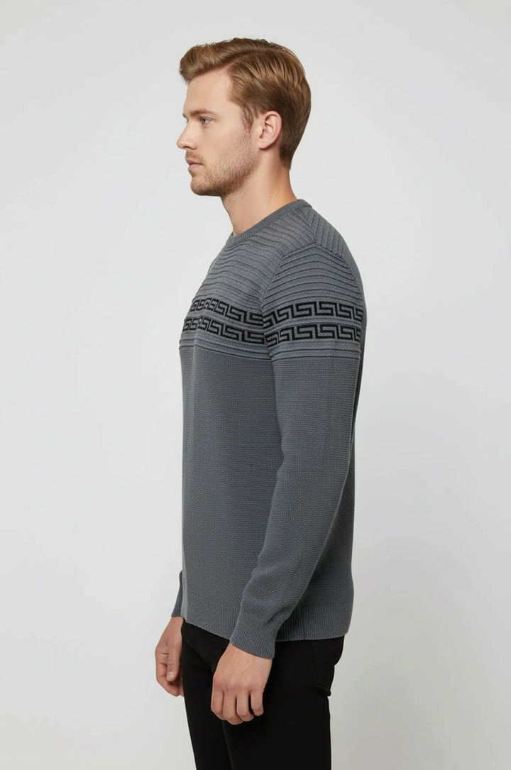 Gri Göğüs Detaylı Bisiklet Yaka Triko - Wessi