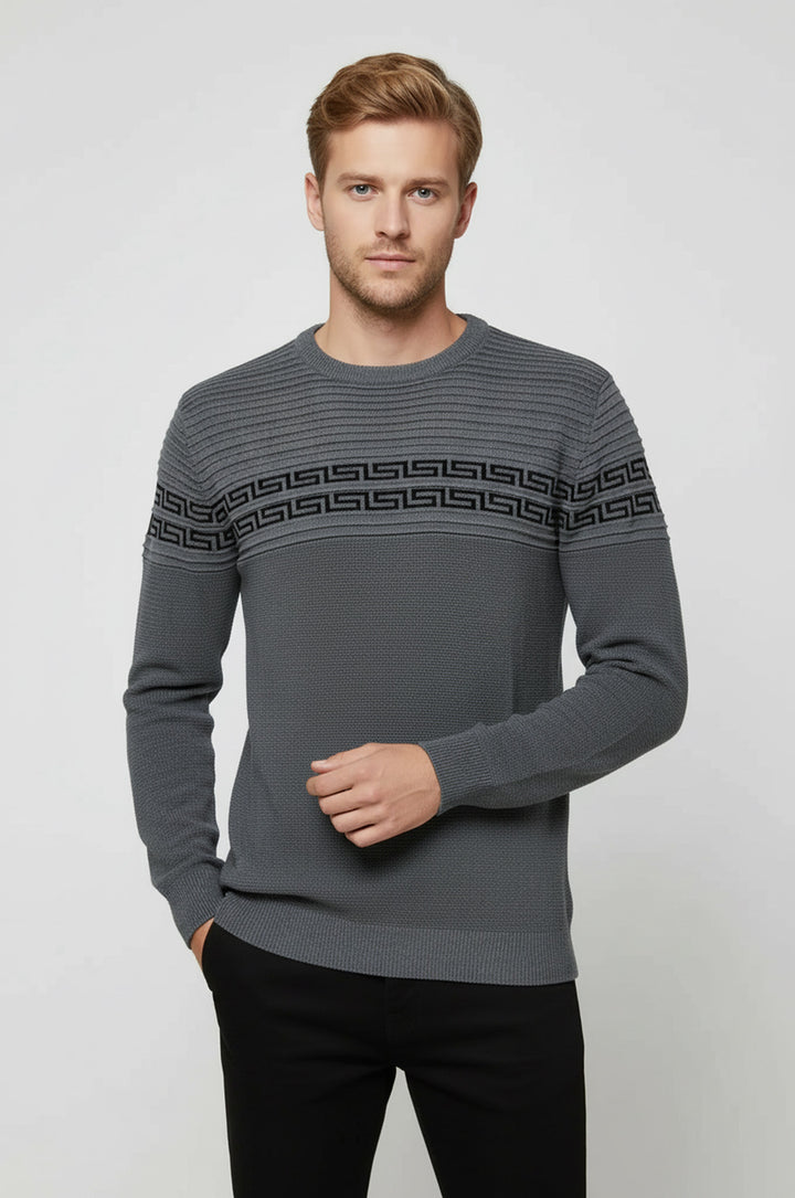 Gri Göğüs Detaylı Bisiklet Yaka Triko - Wessi