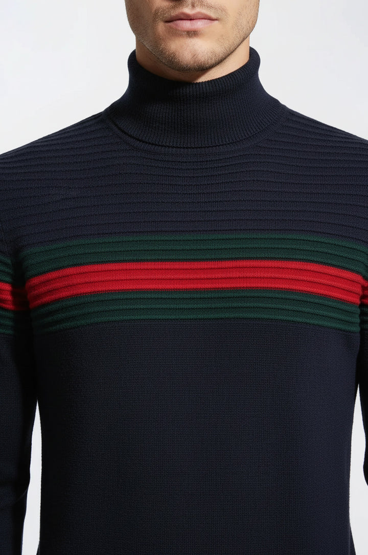 Göğüs Desenli Balıkçı Yaka Lacivert Erkek Triko - Wessi