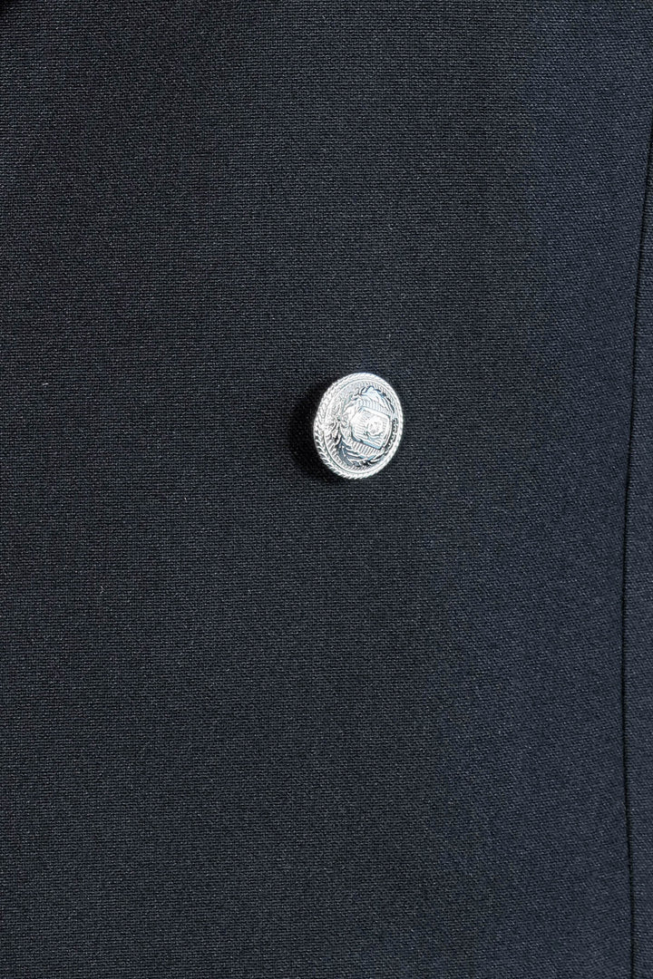 Gümüş Düğmeli Slim Fit Kruvaze Siyah Erkek Takım Elbise – Wessi