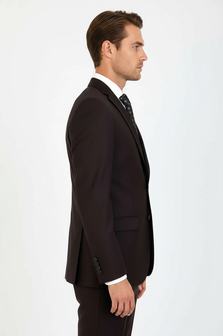 İki Düğme İki Parça Kahverengi Erkek Takım Elbise - Wessi