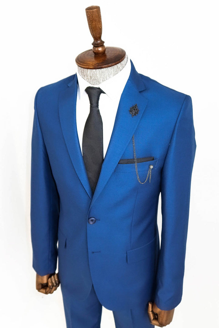 İki Parça İki Düğme Açık Mavi Erkek Takım Elbise - Wessi
