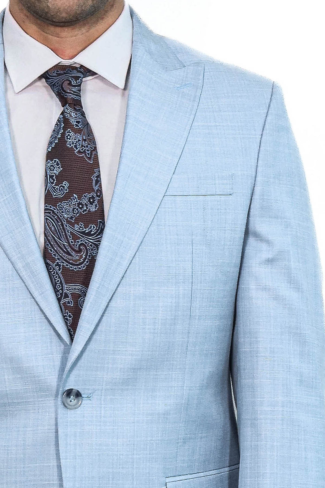 İki Parça Slim Fit Tek Düğmeli Açık Mavi Erkek Takım Elbise - Wessi