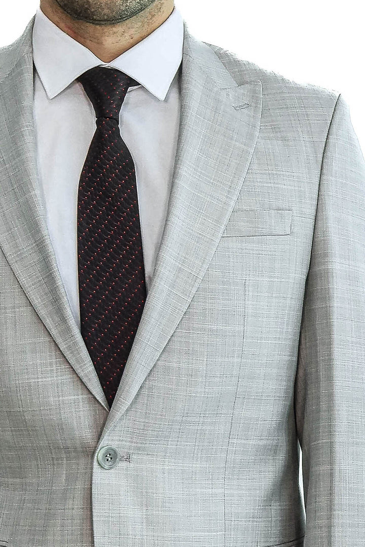 İki Parça Slim Fit Tek Düğmeli Açık Gri Erkek Takım Elbise - Wessi