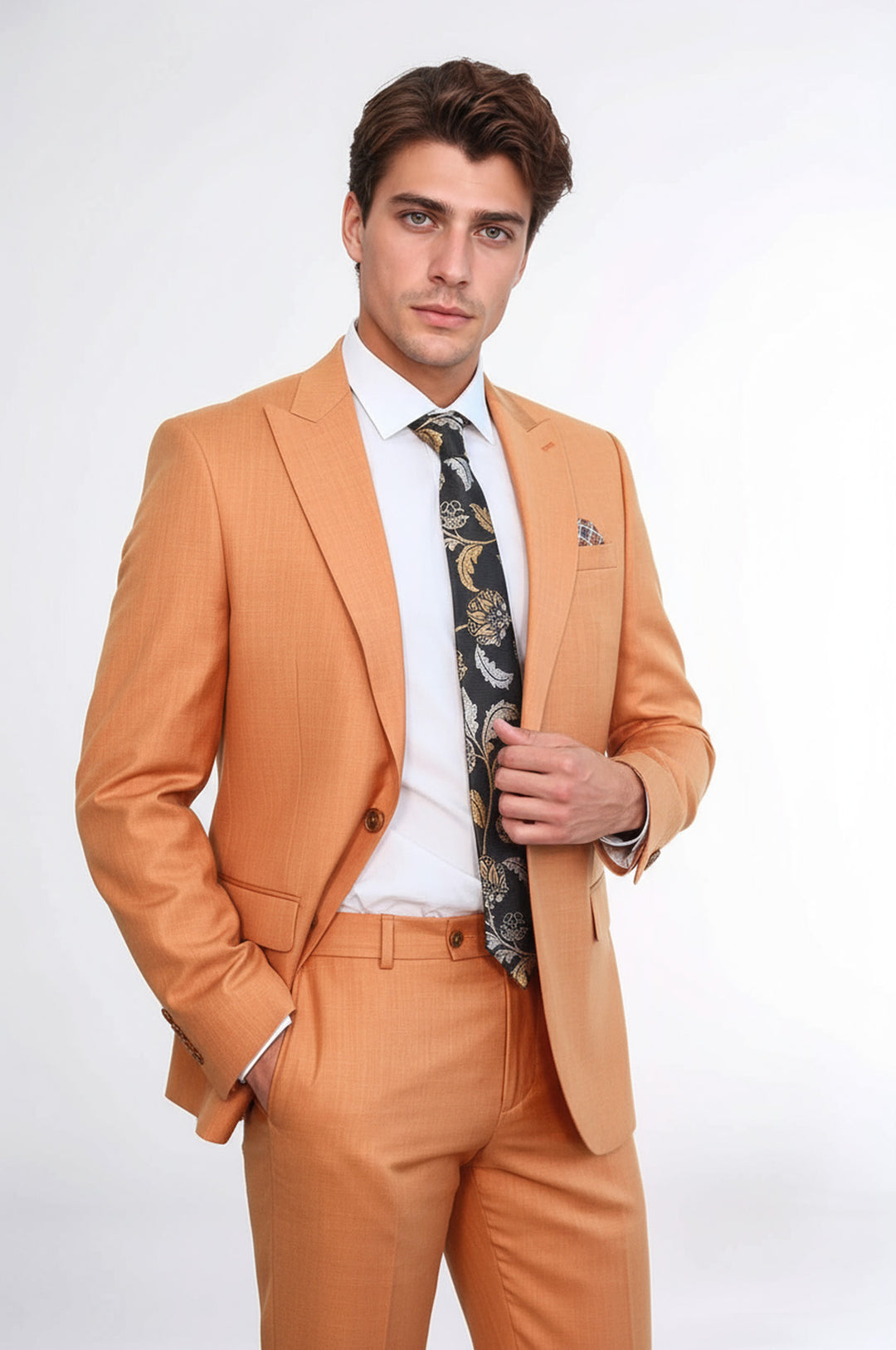 İki Parça Slim Fit Tek Düğmeli Hardal Sarısı Erkek Takım Elbise - Wessi