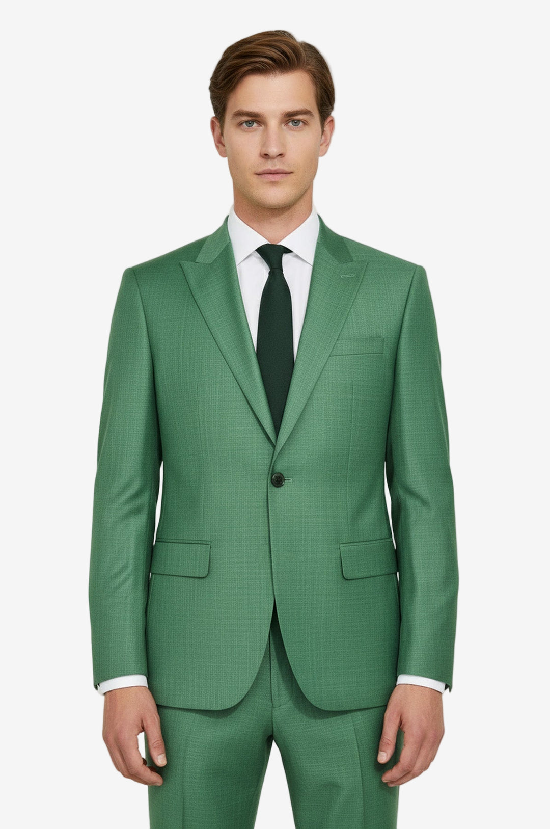 İki Parça Slim Fit Tek Düğmeli Yeşil Erkek Takım Elbise - Wessi