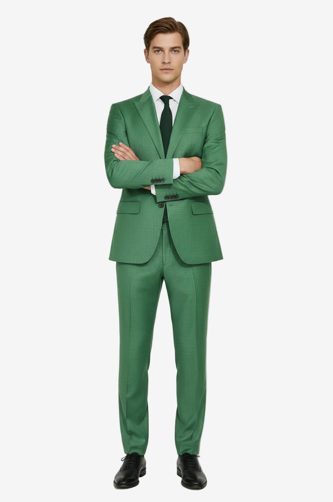 İki Parça Slim Fit Tek Düğmeli Yeşil Erkek Takım Elbise - Wessi