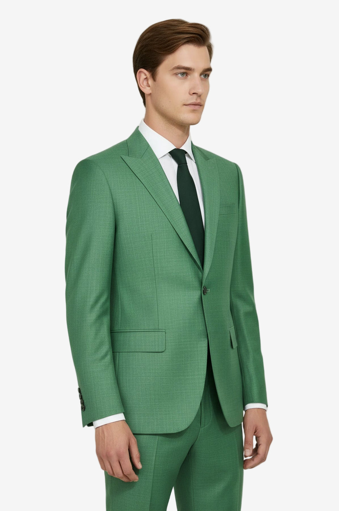 İki Parça Slim Fit Tek Düğmeli Yeşil Erkek Takım Elbise - Wessi