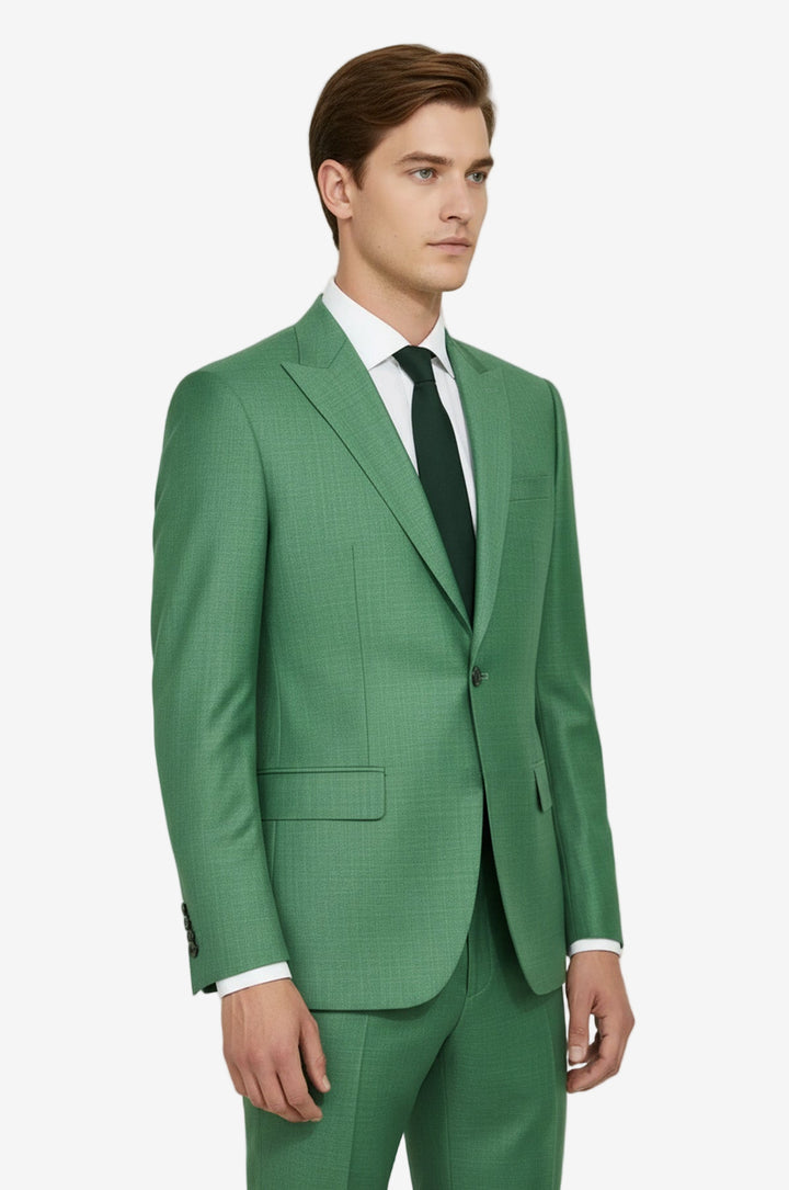 İki Parça Slim Fit Tek Düğmeli Yeşil Erkek Takım Elbise - Wessi