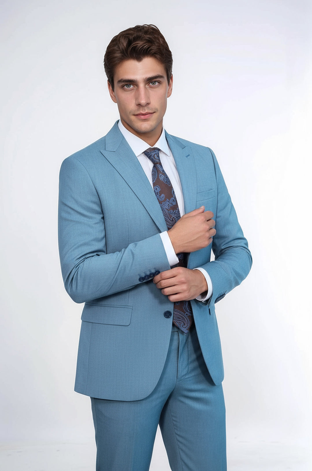 Petrol Rengi Desenli İki Parça Takım Elbise - Wessi