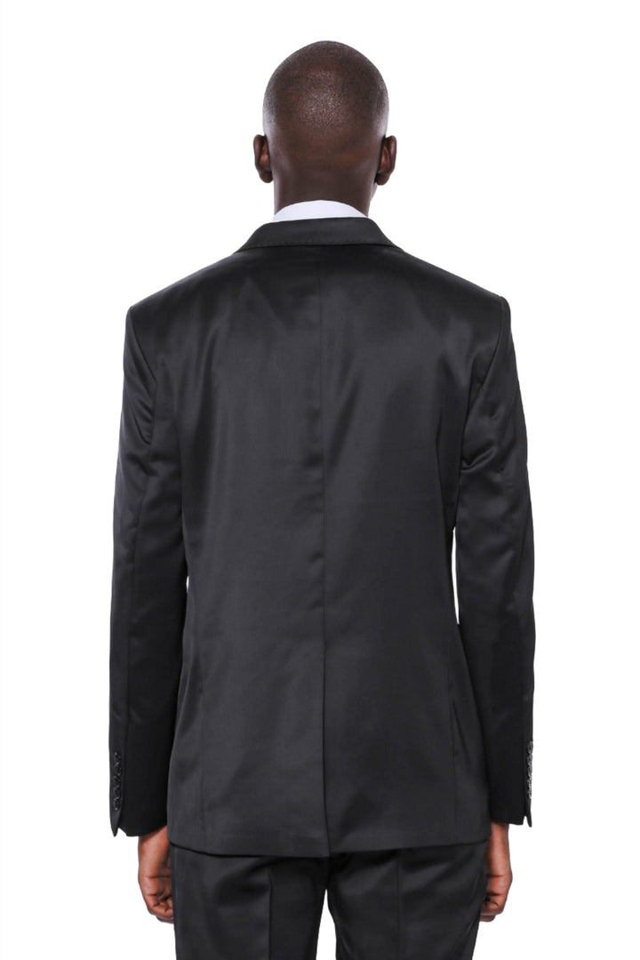 2 Düğmeli Parlak Siyah Erkek İkili Takım Elbise - Wessi