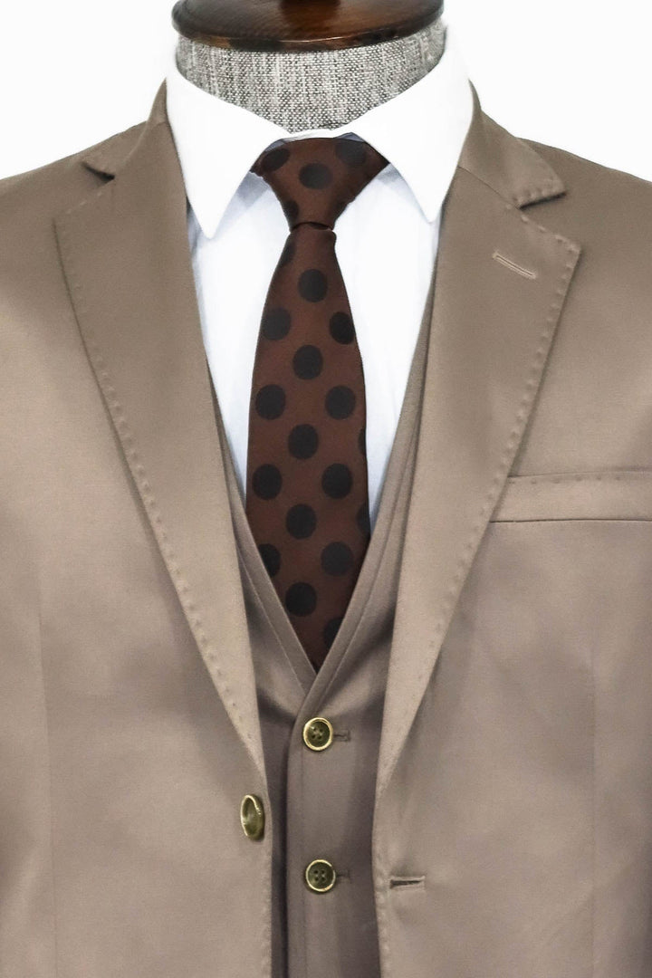 Desensiz Yelekli Açık Kahverengi Erkek Takım Elbise - Wessi