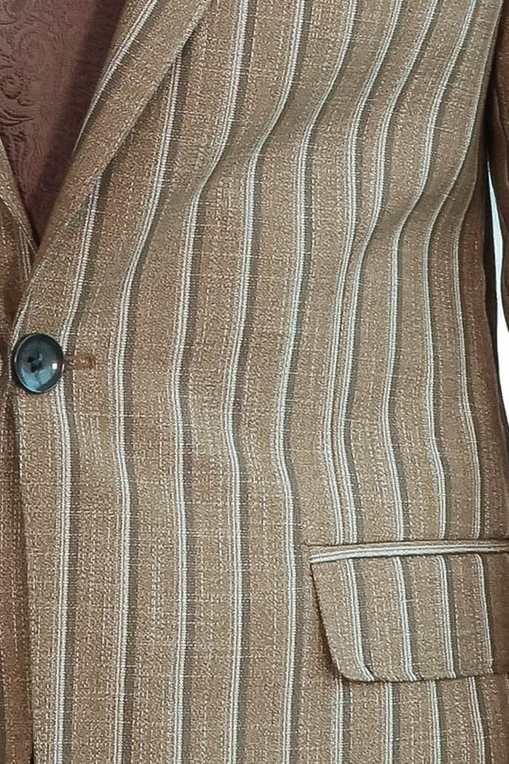 Çizgili Ceket Pantolon Düz Kahverengi Erkek Takım Elbise - Wessi