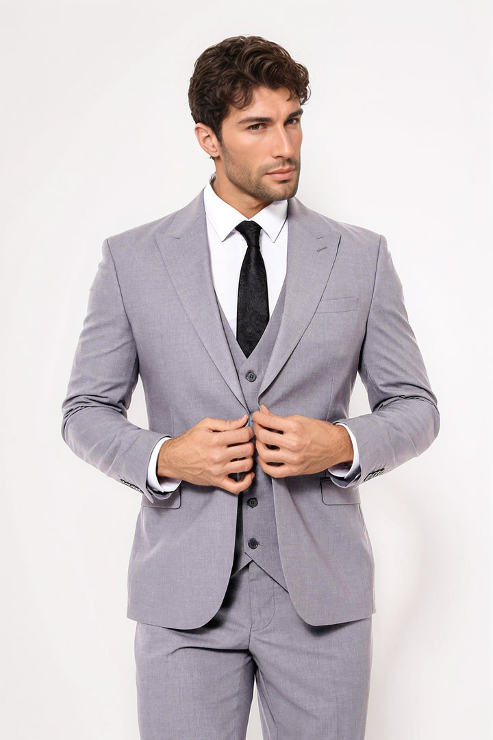 Desensiz Slim Fit Gri Erkek Takım Elbise - Wessi