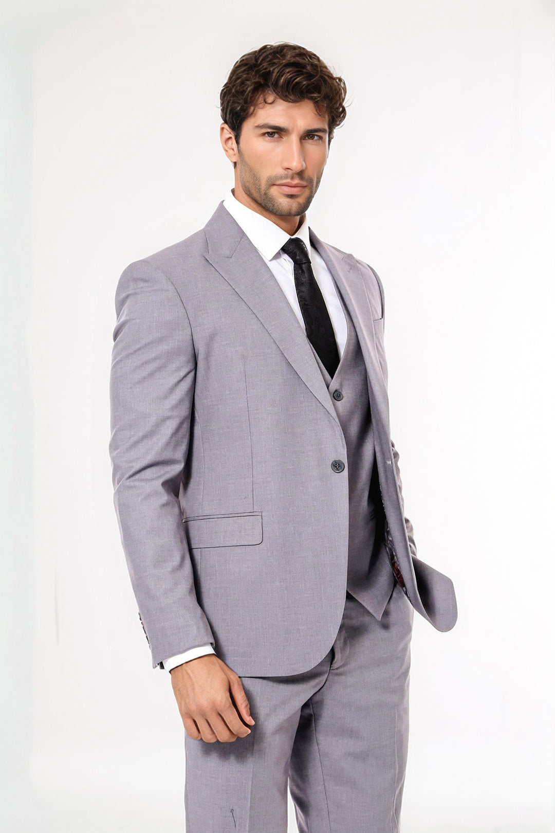 Desensiz Slim Fit Gri Erkek Takım Elbise - Wessi