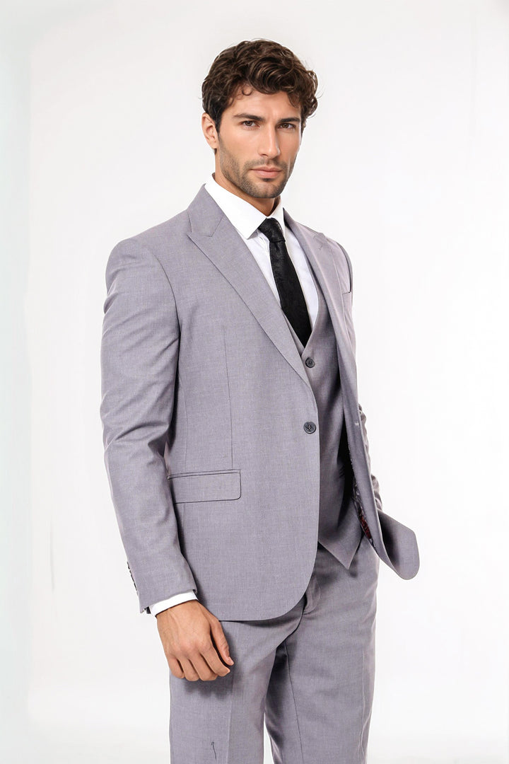 Desensiz Slim Fit Gri Erkek Takım Elbise - Wessi