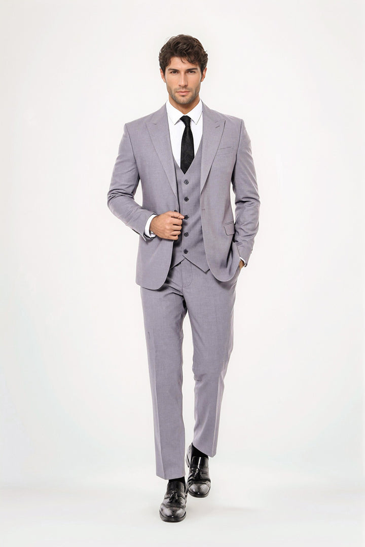 Desensiz Slim Fit Gri Erkek Takım Elbise - Wessi