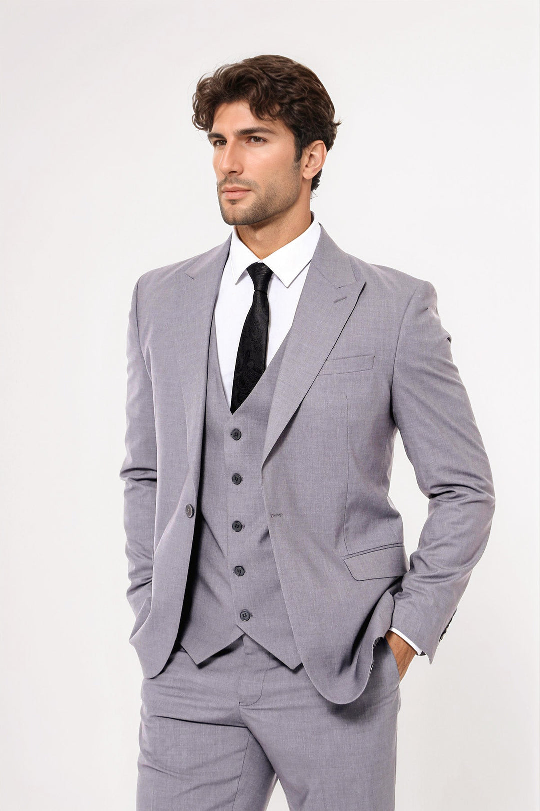 Desensiz Slim Fit Gri Erkek Takım Elbise - Wessi