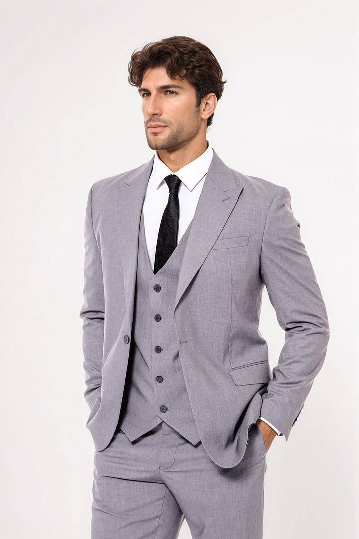 Desensiz Slim Fit Gri Erkek Takım Elbise - Wessi