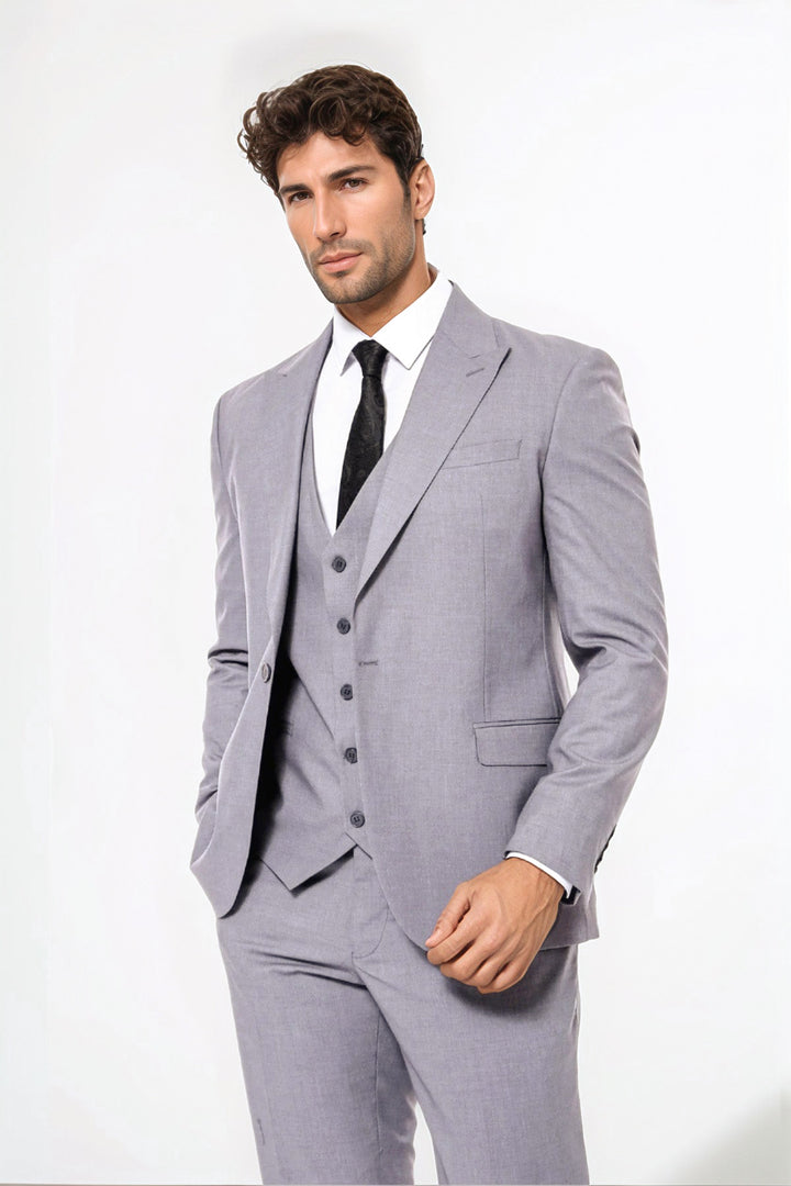 Desensiz Slim Fit Gri Erkek Takım Elbise - Wessi