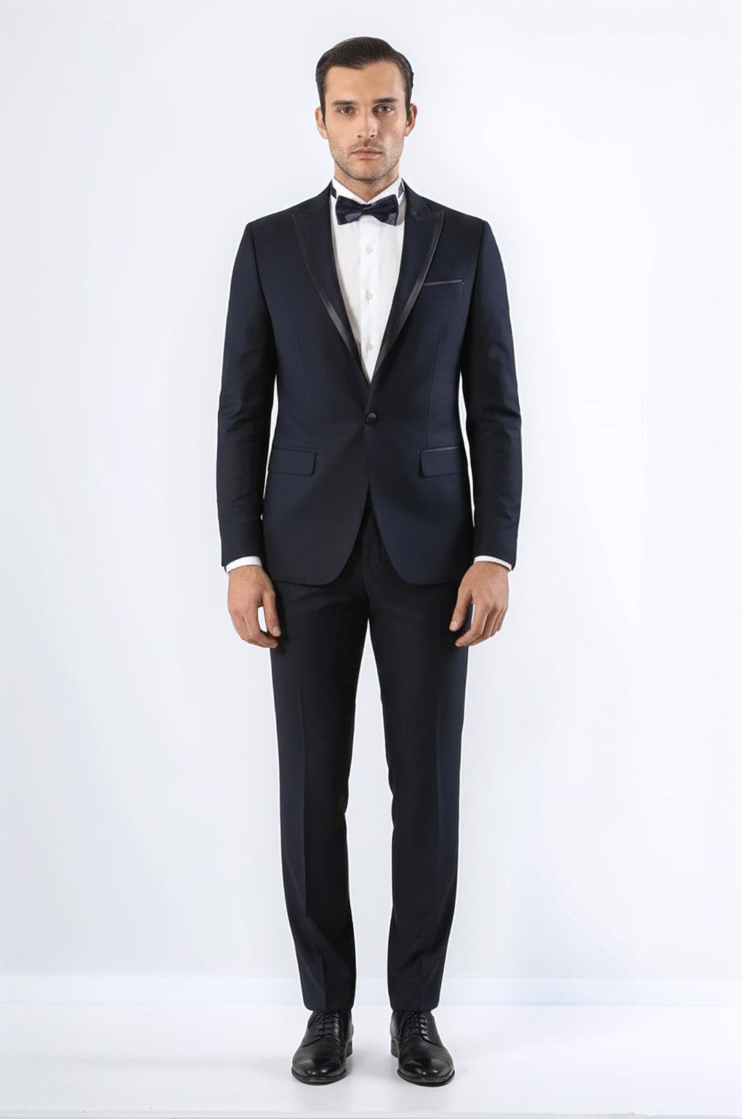 Yaka Saten Şeritli Lacivert Damatlık Takım Elbise | Wessi