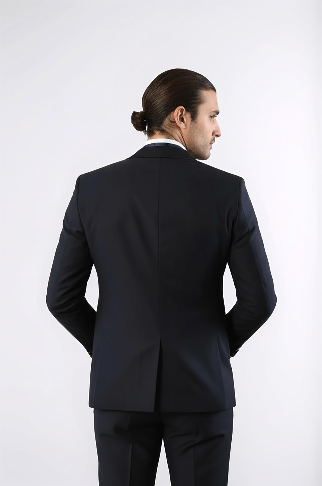 Yaka Saten Şeritli Lacivert Damatlık Takım Elbise | Wessi