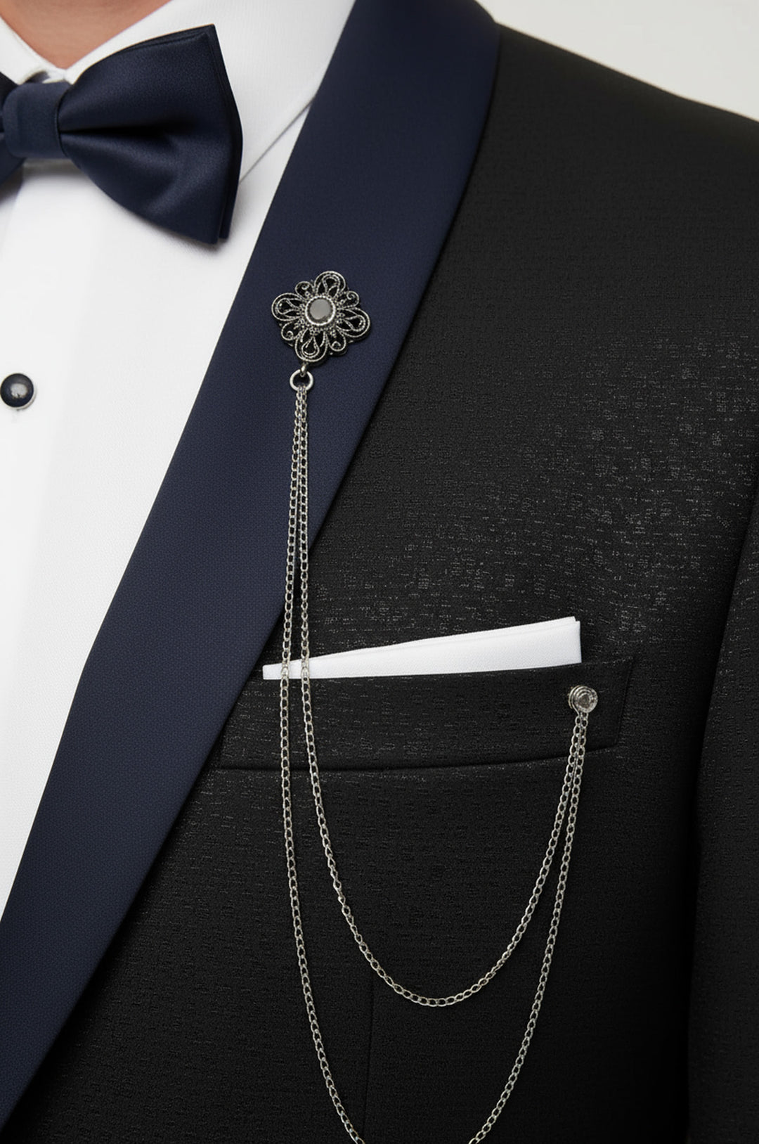 Şal Yaka Kruvaze Damatlık Lacivert Takım Elbise | Wessi