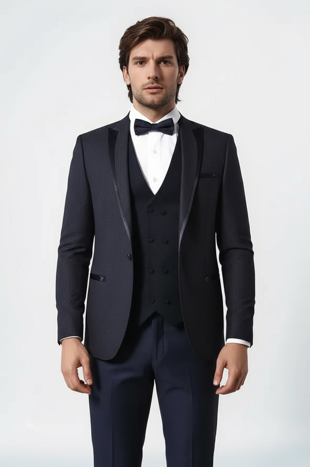 Nokta Desenli Yelekli Koyu Lacivert Damatlık - Wessi