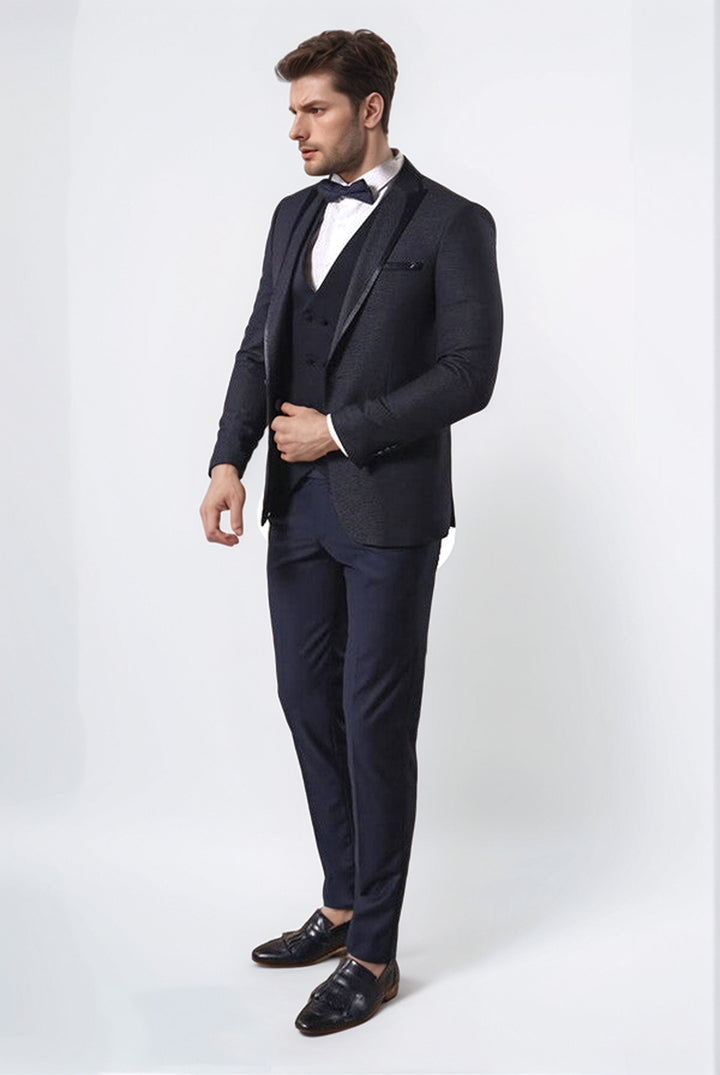 Nokta Desenli Yelekli Koyu Lacivert Damatlık - Wessi