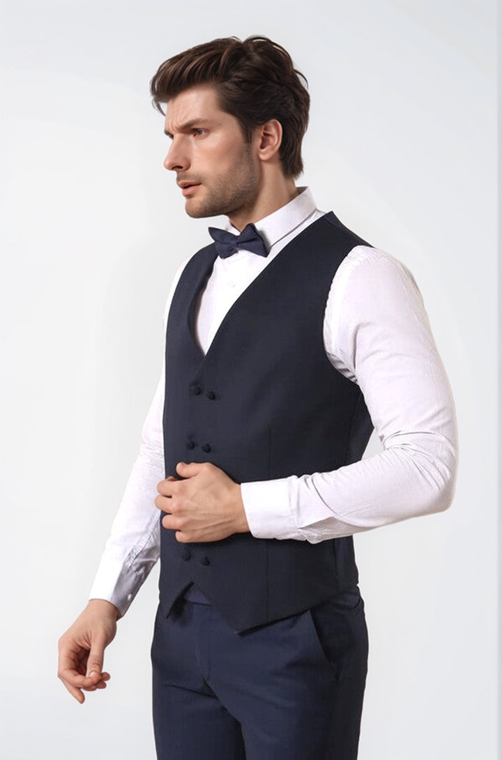 Nokta Desenli Yelekli Koyu Lacivert Damatlık - Wessi